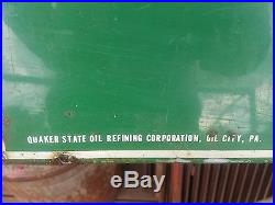 Vintage 59 Quaker State Motor Oil Steel Garage Sign Gas Station Large Green USA