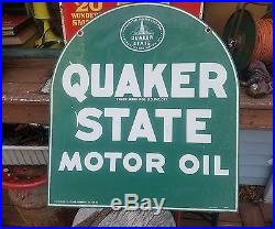 Vintage 59 Quaker State Motor Oil Steel Garage Sign Gas Station Large Green USA