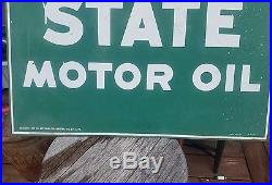 Vintage 59 Quaker State Motor Oil Steel Garage Sign Gas Station Large Green USA