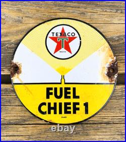 Vintage 6 Texaco Fuel Chief 1 Oil Porcelain Service Gasoline Advertising Sign