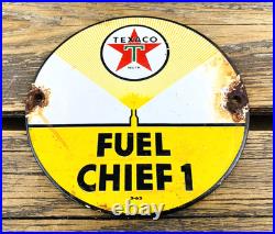 Vintage 6 Texaco Fuel Chief 1 Oil Porcelain Service Gasoline Advertising Sign