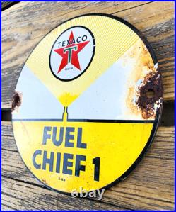 Vintage 6 Texaco Fuel Chief 1 Oil Porcelain Service Gasoline Advertising Sign