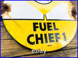 Vintage 6 Texaco Fuel Chief 1 Oil Porcelain Service Gasoline Advertising Sign