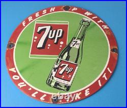 Vintage 7 Up Soda Porcelain Grocery Piggly General Store Gas Oil Pump Plate Sign