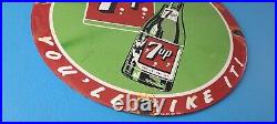 Vintage 7 Up Soda Porcelain Grocery Piggly General Store Gas Oil Pump Plate Sign