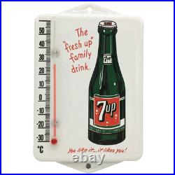 Vintage 7UP Soda Pop Porcelain Metal Enamel Gas Station Thermometer 7.5 x 5