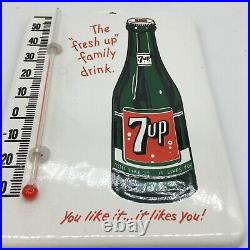 Vintage 7UP Soda Pop Porcelain Metal Enamel Gas Station Thermometer 7.5 x 5