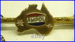 Vintage 9 Ct Gold Diamond Ampol Oil Company Enamel Sign Australia Map Brooch