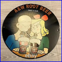 Vintage A & W Root Beer Porcelain Sign Gas Oil Henry Soda Pop Drink Pump Plate