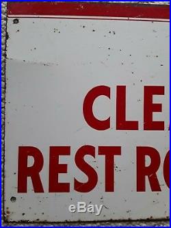Vintage APPROVED CLEAN REST ROOMS Gas Oil Advertising Sign 24 x 17-1/2