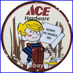 Vintage Ace Hardware Porcelain Sign Dennis The Menace Gas Oil Tools Paint Lumber