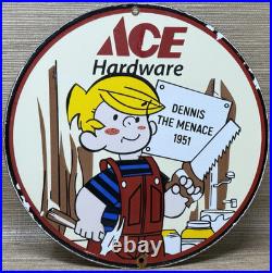 Vintage Ace Hardware Porcelain Sign Dennis The Menace Gas Oil Tools Paint Lumber