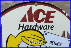 Vintage Ace Hardware Porcelain Sign Dennis The Menace Gas Oil Tools Paint Lumber