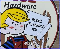 Vintage Ace Hardware Porcelain Sign Dennis The Menace Gas Oil Tools Paint Lumber