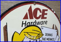 Vintage Ace Hardware Porcelain Sign Dennis The Menace Gas Oil Tools Paint Lumber