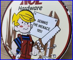 Vintage Ace Hardware Porcelain Sign Dennis The Menace Gas Oil Tools Paint Lumber