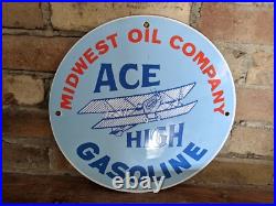 Vintage Ace High Asoline Porcelain Gas Pump Sign Midwest Oil Co. 12 Vintage Ace High Asoline Porcelain Gas Pump Sign Midwest Oil Co. 12