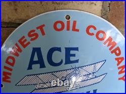 Vintage Ace High Asoline Porcelain Gas Pump Sign Midwest Oil Co. 12 Vintage Ace High Asoline Porcelain Gas Pump Sign Midwest Oil Co. 12