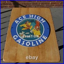 Vintage Ace High Aviation Gasoline Midwest Oil Company Porcelain Gas & Oil Sign