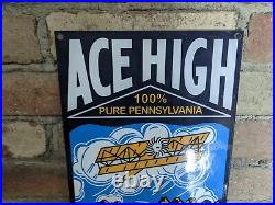 Vintage Ace High Aviation Motor Oil Porcelain Gas Sign Midwest Oil Co. 12 X 8