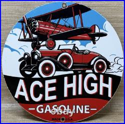 Vintage Ace High Gasoline Porcelain Sign Dealership Gas Station Plabe Motor Oil
