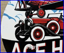 Vintage Ace High Gasoline Porcelain Sign Dealership Gas Station Plabe Motor Oil