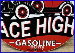 Vintage Ace High Gasoline Porcelain Sign Dealership Gas Station Plabe Motor Oil