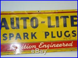 Vintage Advertising Auto Lite Spark Plugs Sign, Car Gas Oil, Original