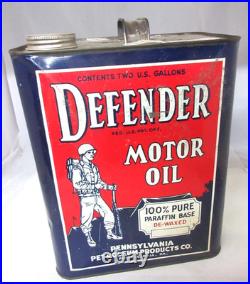 Vintage Advertising Defender Motor Oil 2 Gallon Tin Great Cond C-622