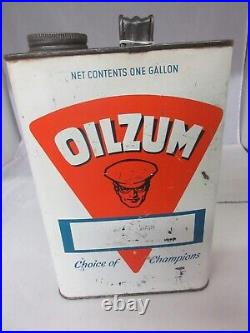 Vintage Advertising Oilzum 1 Gallon Oil Can Garage Shop Tin D-485