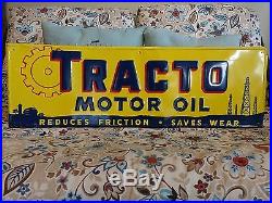 Vintage Advertising Sign Tracto Motor Oil Tin Embossed Original