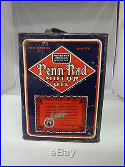 Vintage Advertising Six Quart Penn-rad Service Motor Oil Can Sae 40 478-x