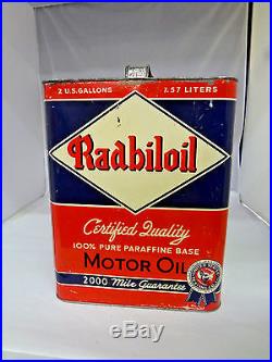 Vintage Advertising Two Gallon Radbiloil Service Station Motor Oil Can 50-x