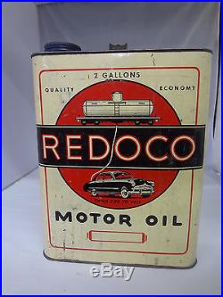 Vintage Advertising Two Gallon Redoco Service Station Oil Can Rare 859-x
