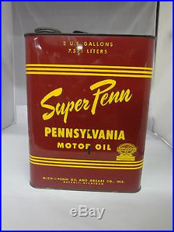 Vintage Advertising Two Gallon Super Penn Service Station Oil Can 174-x