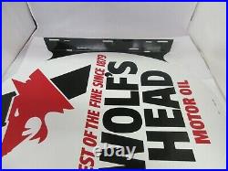 Vintage Advertising Wolf's Head Oil Double Sided Flanged Nos Mint Sign A-57