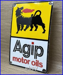 Vintage Agip Motor Oil Porcelain Dealership Sign Lamborghini Gas Enzo Lotus