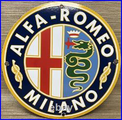 Vintage Alfa Romeo Porcelain Dealership Sign Gas Oil Fiat Giulia Stelvio Car