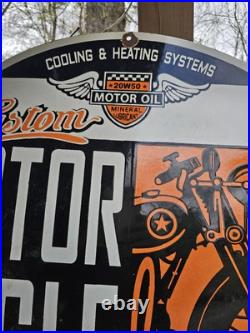 Vintage American Legend Motorcycle Oil Porcelain Enamel Dealership Sign 30