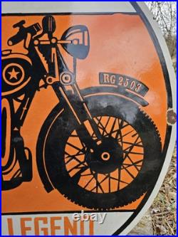 Vintage American Legend Motorcycle Oil Porcelain Enamel Dealership Sign 30