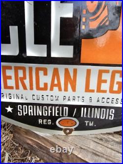 Vintage American Legend Motorcycle Oil Porcelain Enamel Dealership Sign 30