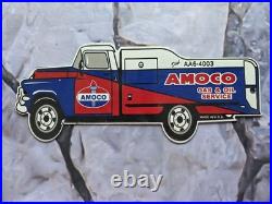 Vintage Amoco Gas And Oil Service Tanker Porcelain Sign 12×5