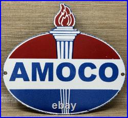 Vintage Amoco Gasoline Porcelain Sign Service Station American Oil Torch Gas