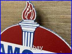 Vintage Amoco Gasoline Porcelain Sign Service Station American Oil Torch Gas