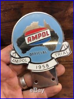 Vintage Ampol 1958 Trial Official Enamelled Grille Badge Petrol Oil Garage