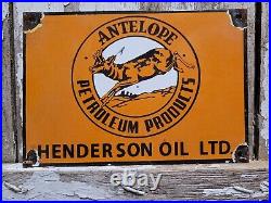 Vintage Antelope Petroleum Porcelain Sign Henderson Oil Service Advertising