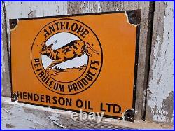 Vintage Antelope Petroleum Porcelain Sign Henderson Oil Service Advertising