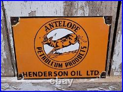 Vintage Antelope Petroleum Porcelain Sign Henderson Oil Service Advertising