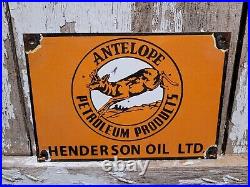 Vintage Antelope Petroleum Porcelain Sign Henderson Oil Service Advertising