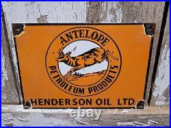 Vintage Antelope Petroleum Porcelain Sign Henderson Oil Service Advertising